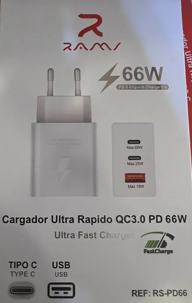 208-Cargador Tipo C + USB Ultra Rapido QC 3.0 RS-PD66 *10*