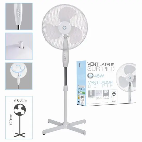216-Ventilador Blanco Pie 45 W - 55x55x128cm *1*