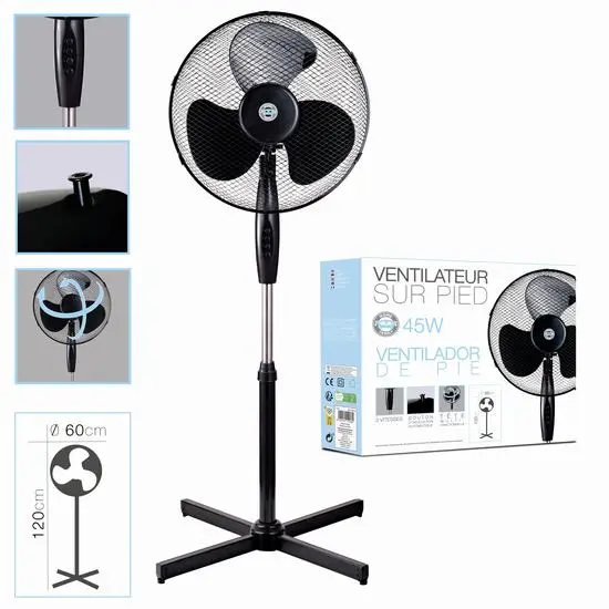 216-Ventilador Negro Pie 45 W - 55x55x128cm *1*