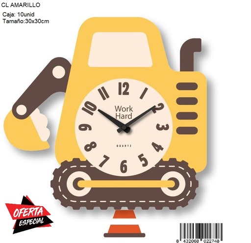 [CL AMARILLO] 136-Reloj de Pared Infantil 30x30cm *1*.