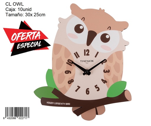 [CL OWL] 136-Reloj de Pared Infantil 30x25cm *1*.