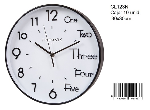 [CL123B] 136-Reloj de Pared 30x30cm 123 Negro *1*.
