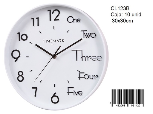 [CL123W] 136-Reloj de Pared 30x30cm 123 Blanco *1*.