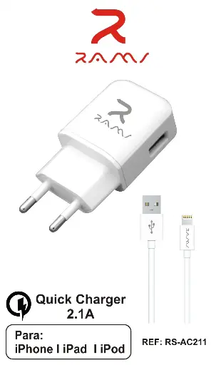 [RS-AC211] 208-Cargador y Cable IOS 2.1A RS-AC211 *10*.