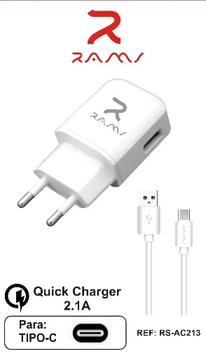 [RS-AC213] 208-Cargador y Cable Tipo C 2.1A *10*